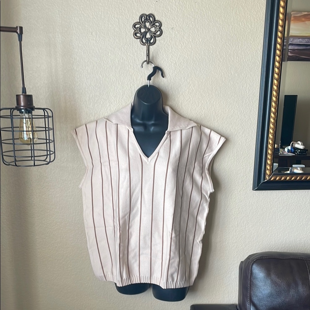 Women’s Striped Cap Sleeve Sweater Vest Size L